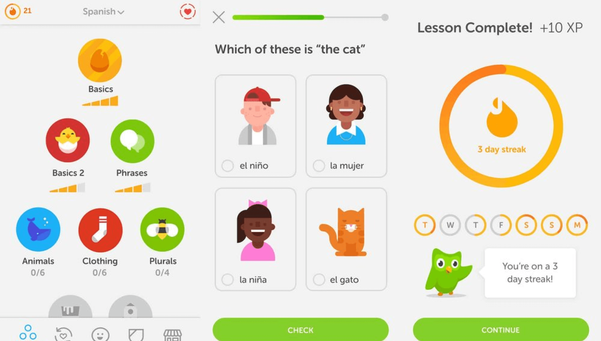 Gamification elements example by Duolingo.