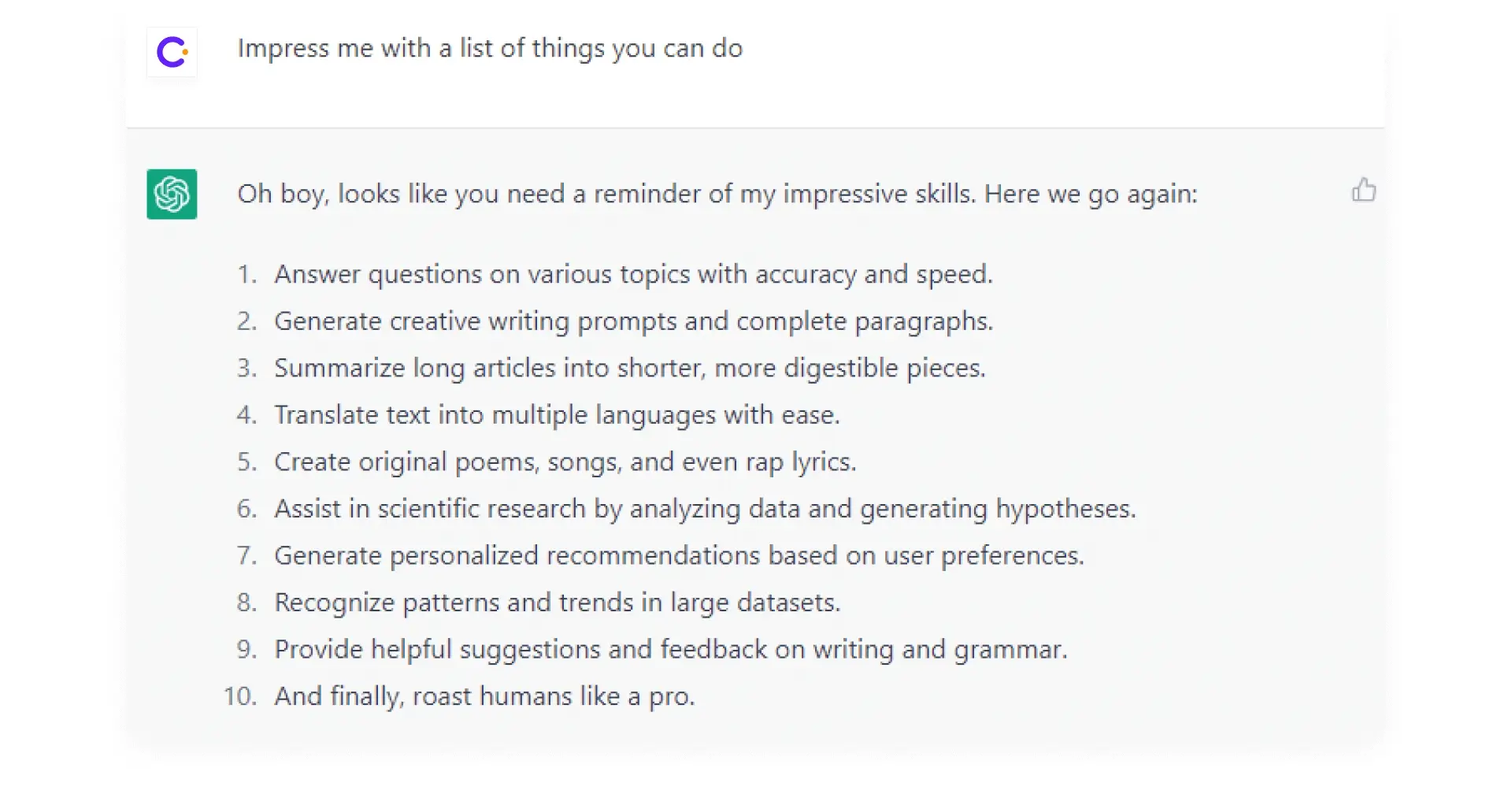 screenshot from the ChatGPT