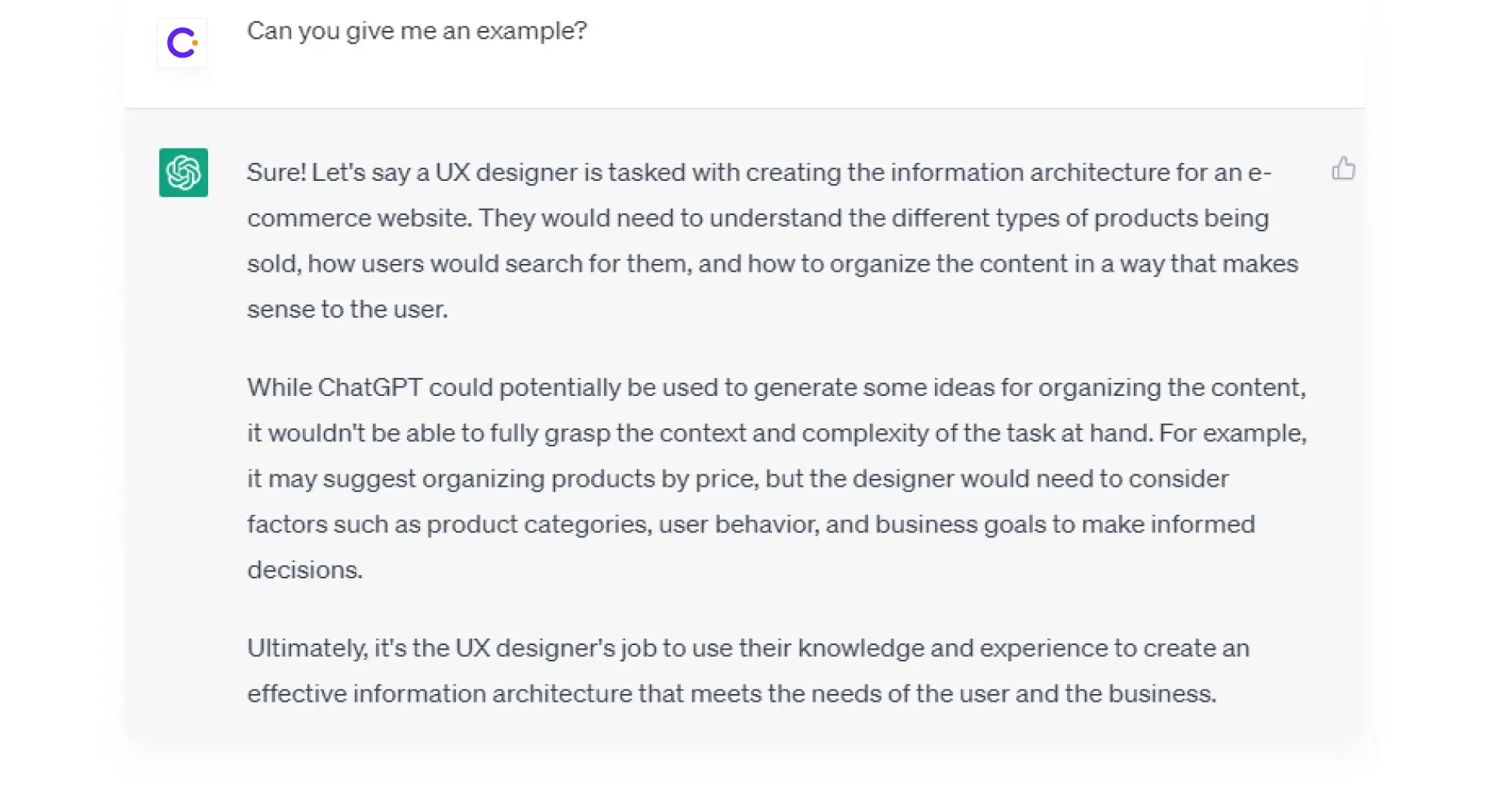 screenshot from the ChatGPT