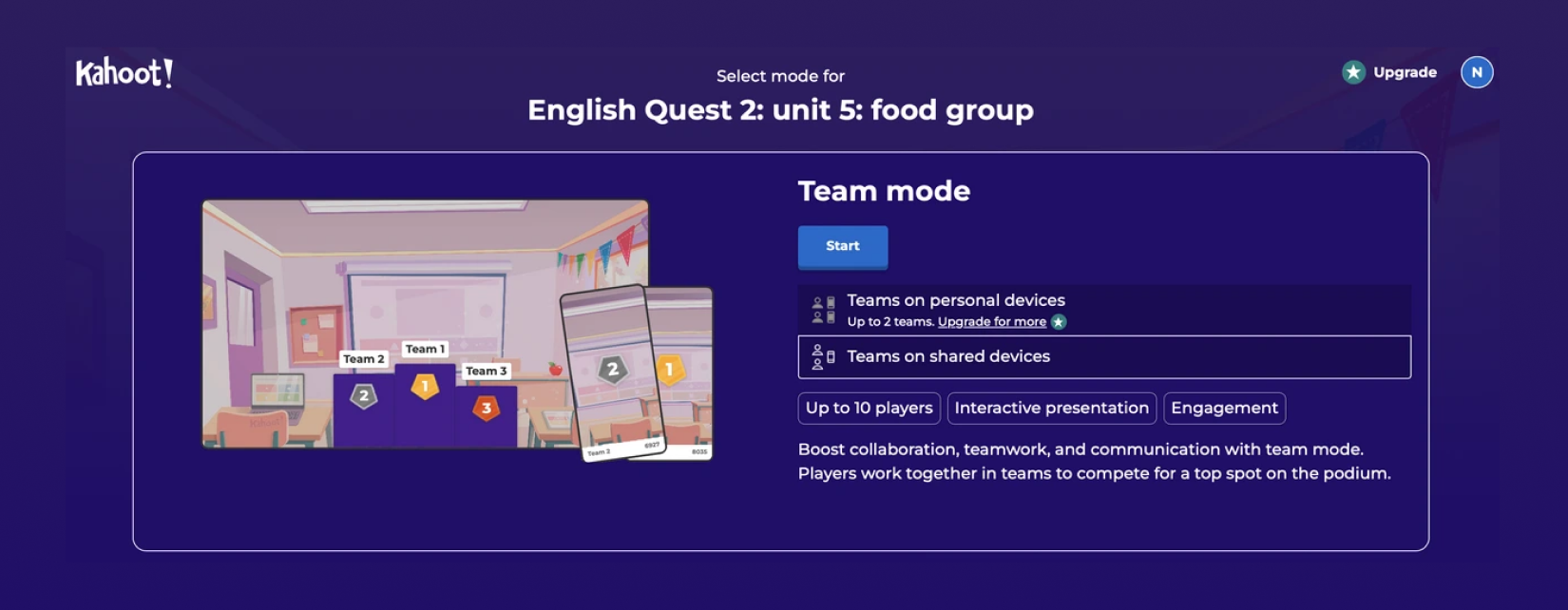 Kahoot – Group Quests example.