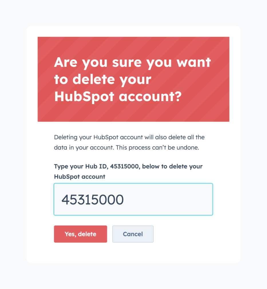 Irreversible actions example by HubSpot.