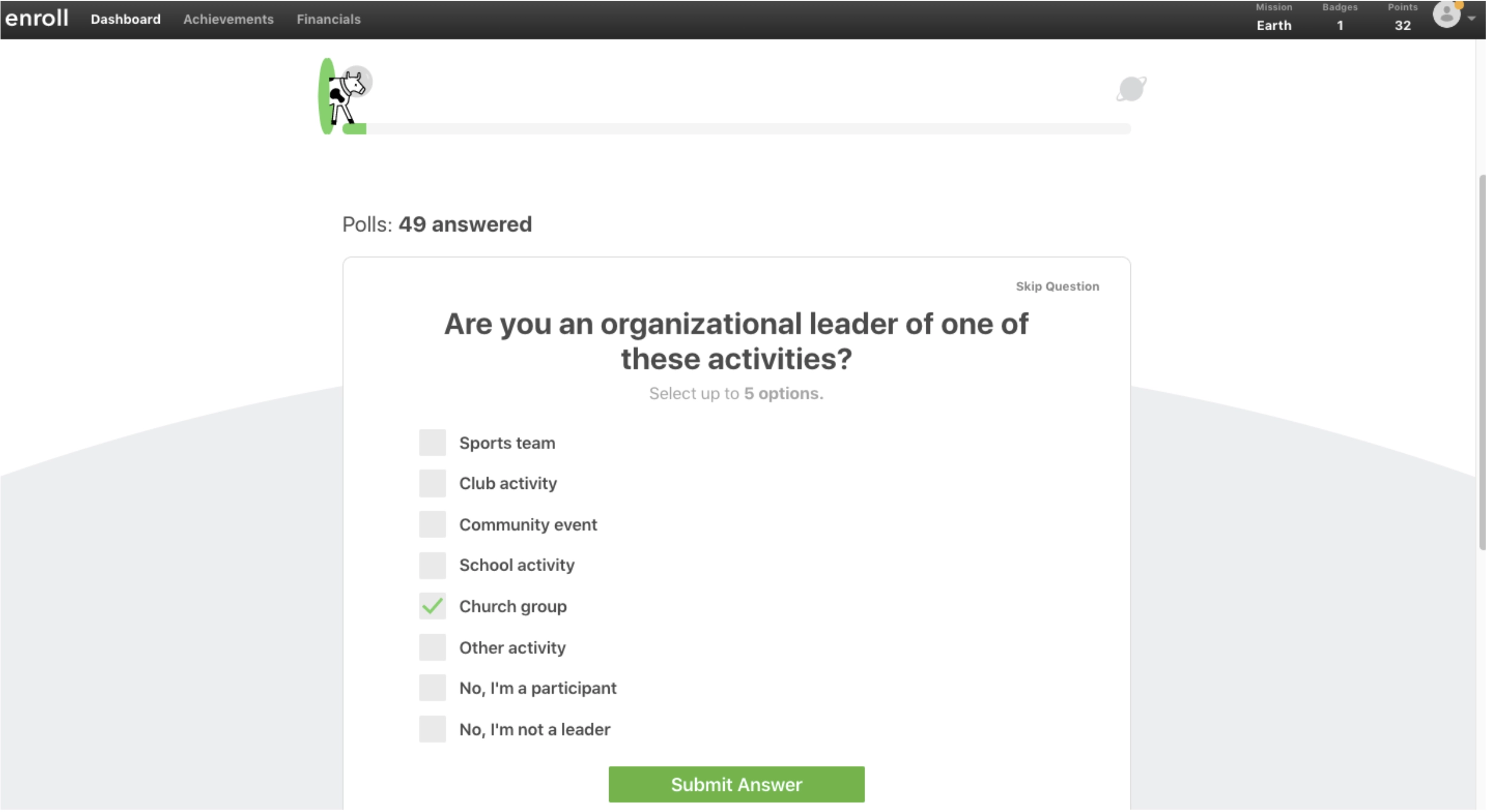 An example of an interactive quiz for customer data collection.