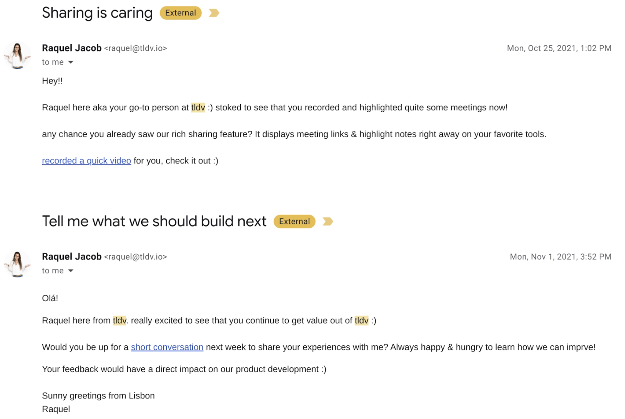 Automated emails sent after detecting signs of potential user churn.