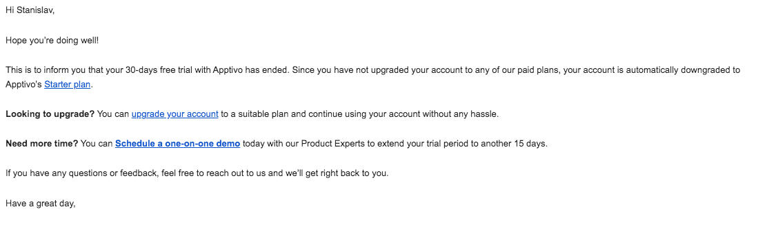 Using a clickable hyperlink to reduce customer churn rate.
