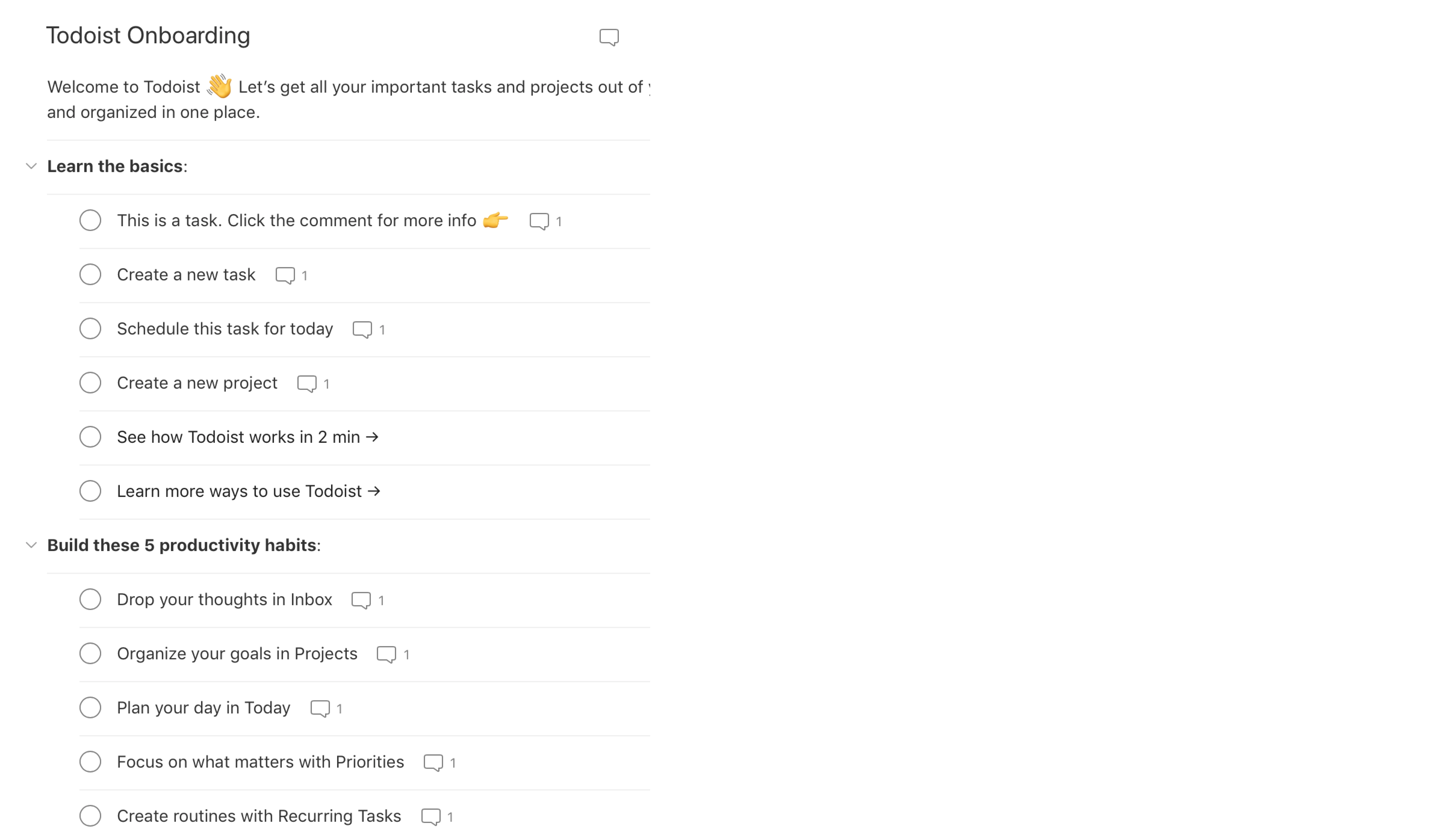 Todoist offers interactive learning to onboard users.