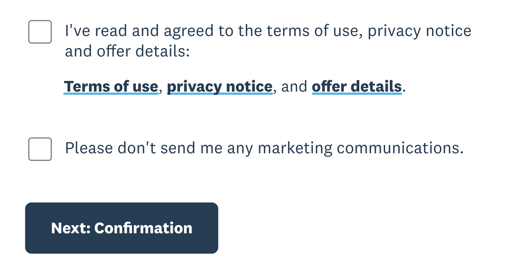 Terms of use, privacy notice, and offer details included within the Xero sign-up process.