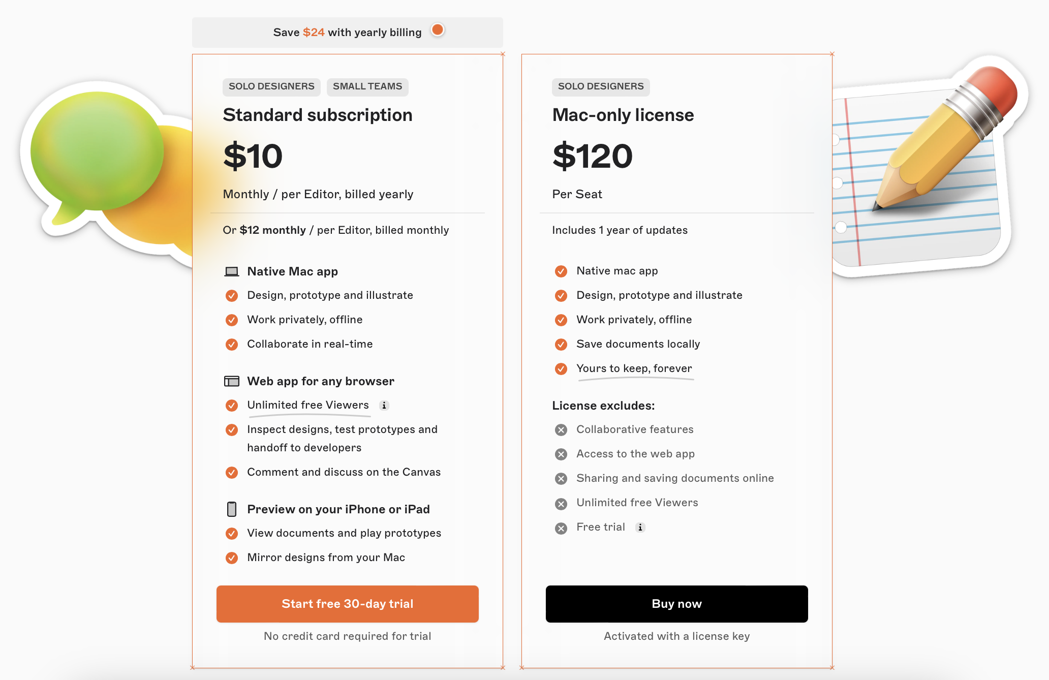 The number of price offers/plans example by Sketch