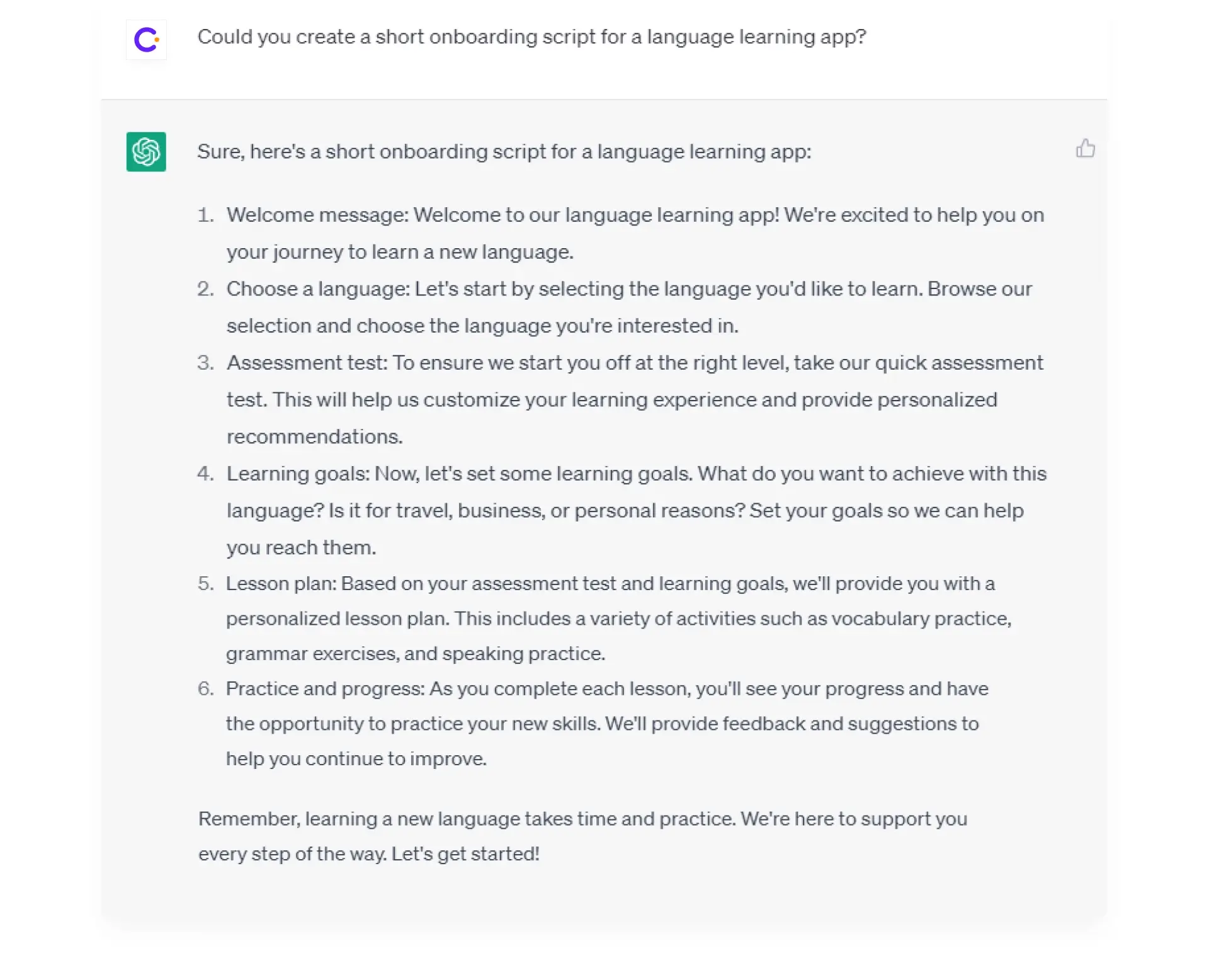 screenshot from the ChatGPT