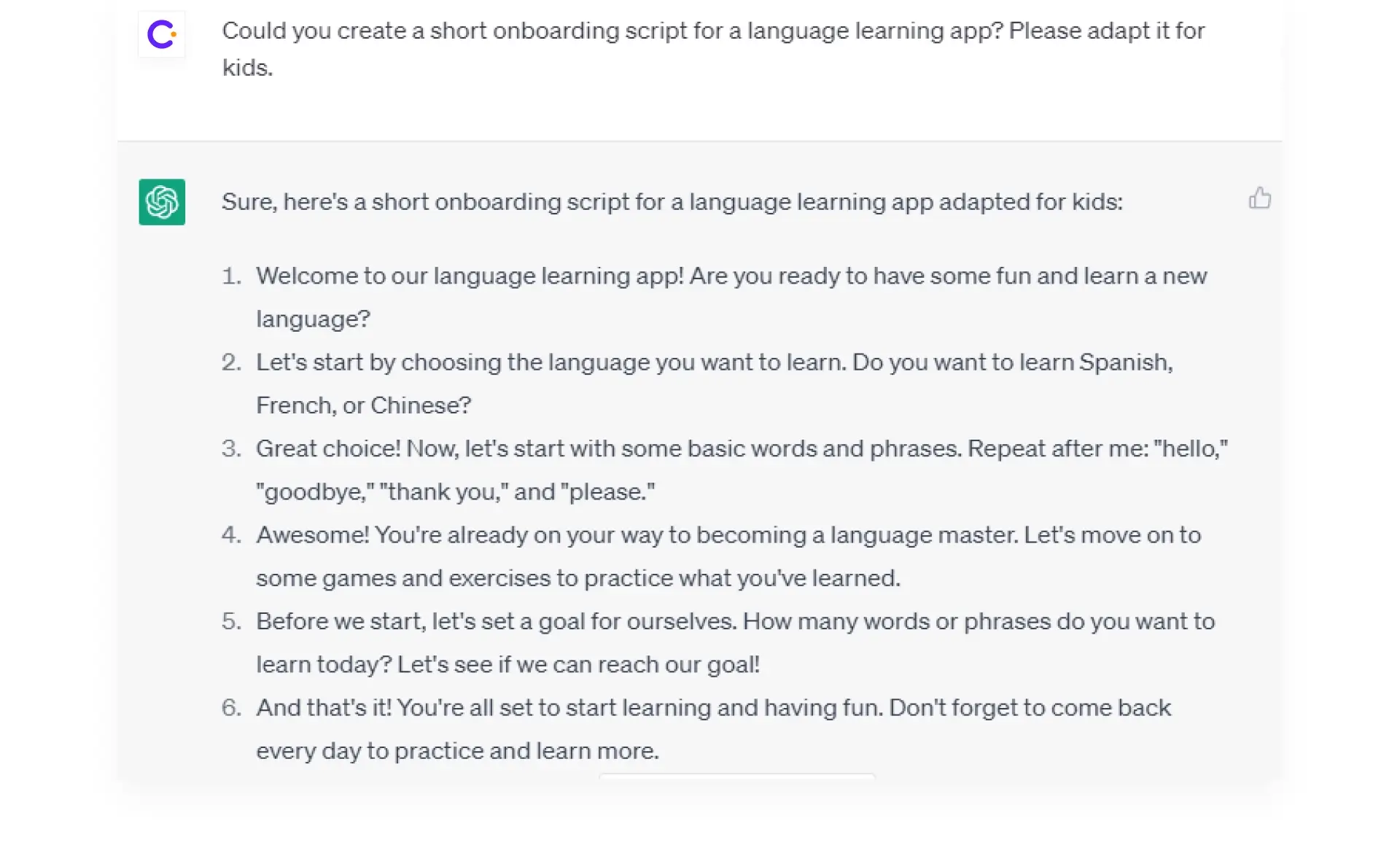 screenshot from the ChatGPT