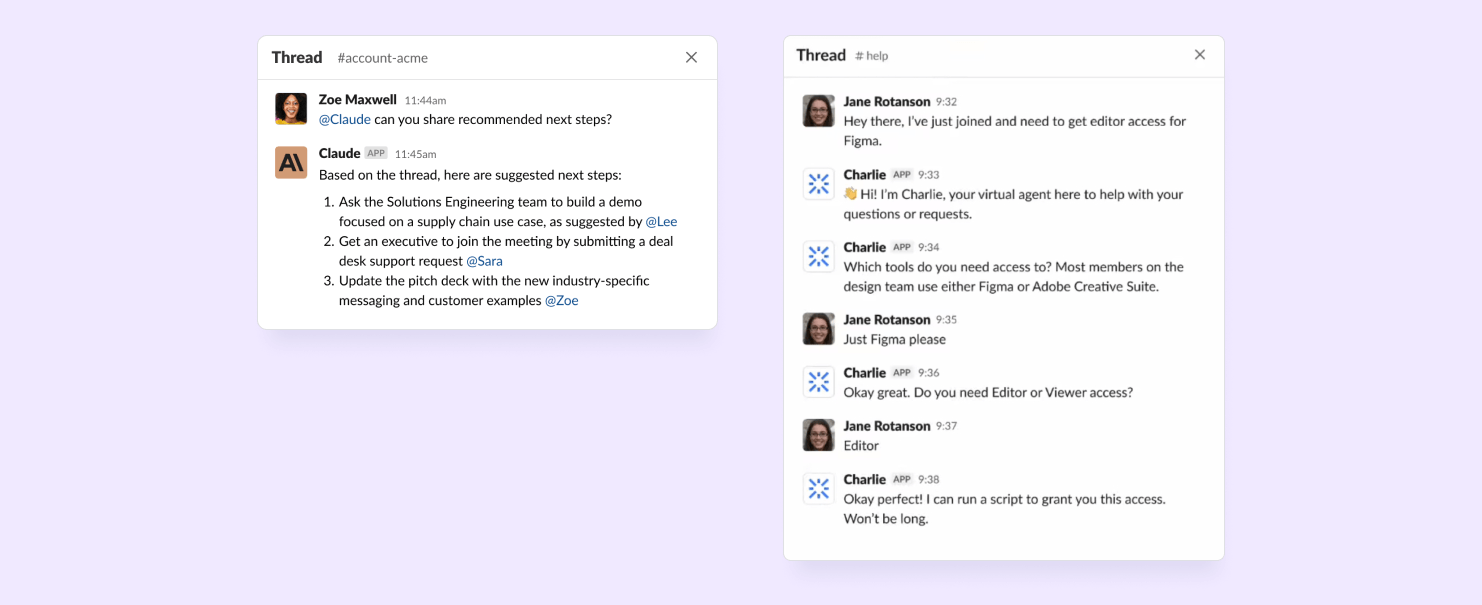 Example of Open AI in Slack helping users to manage tasks.