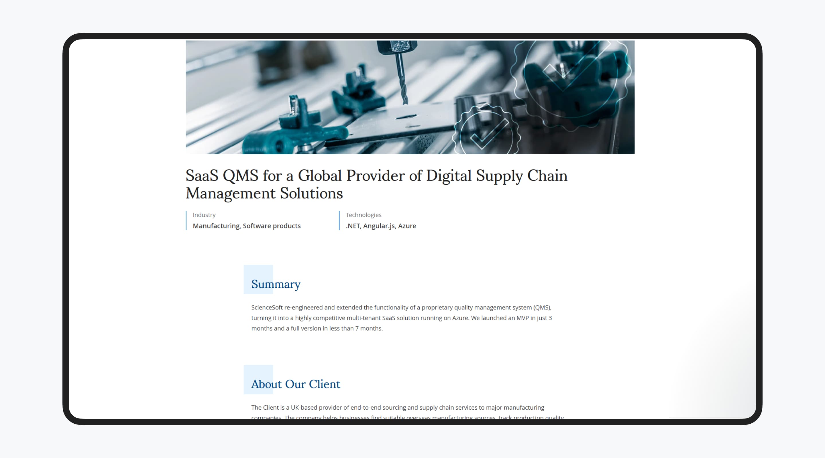 Multi-tenant SaaS quality management system