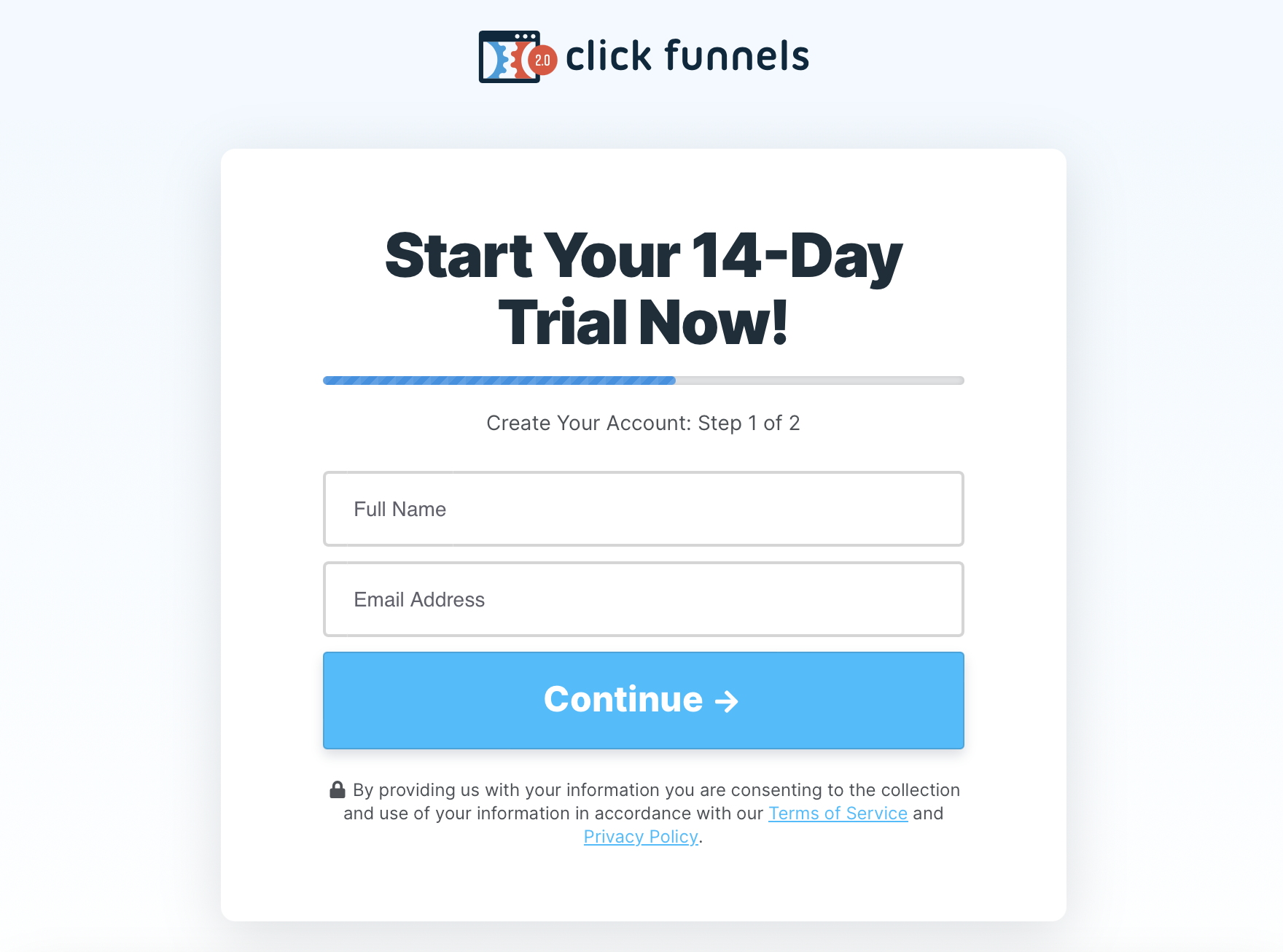 A progress bar implemented by Click Funnels to make their SaaS onboarding flow clearer.