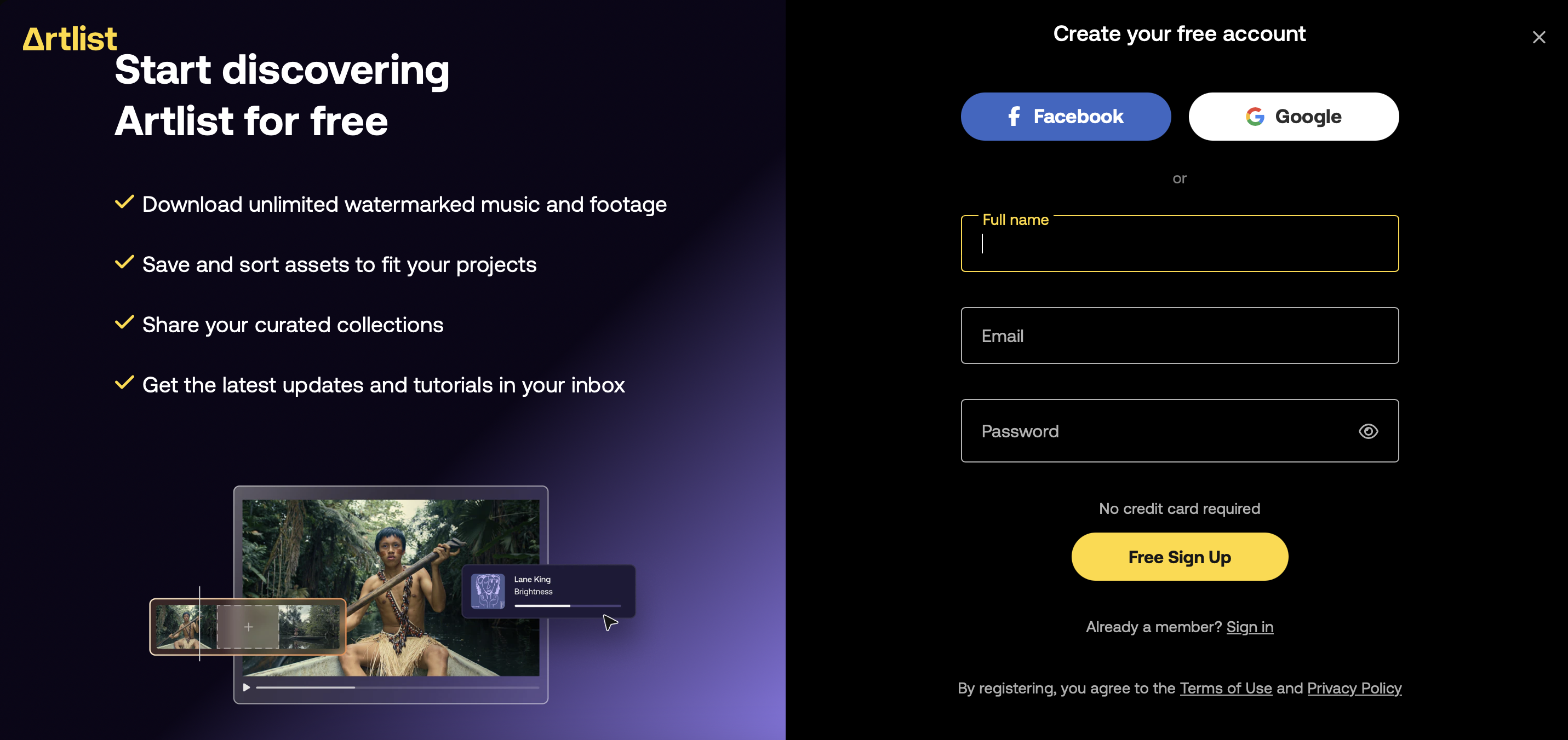 Value reminders used by Artlist to show the ways customers can use the platform.