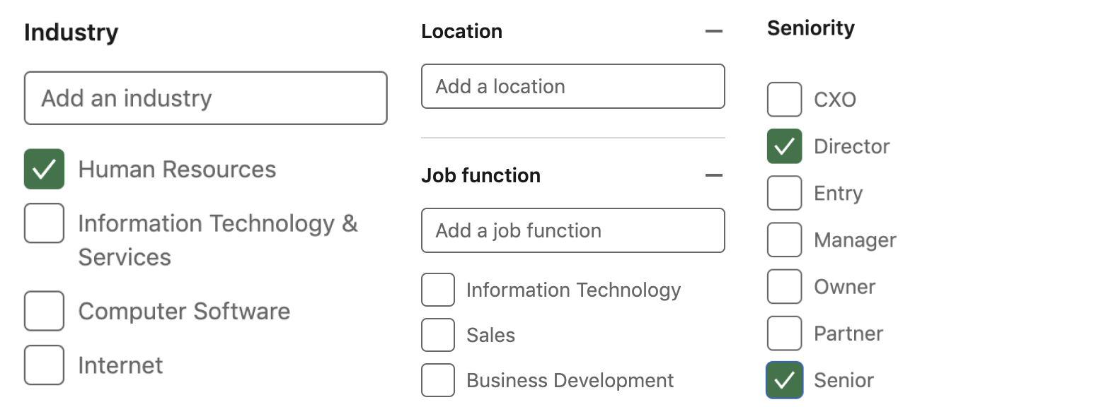 Business attributes example from Linkedin.