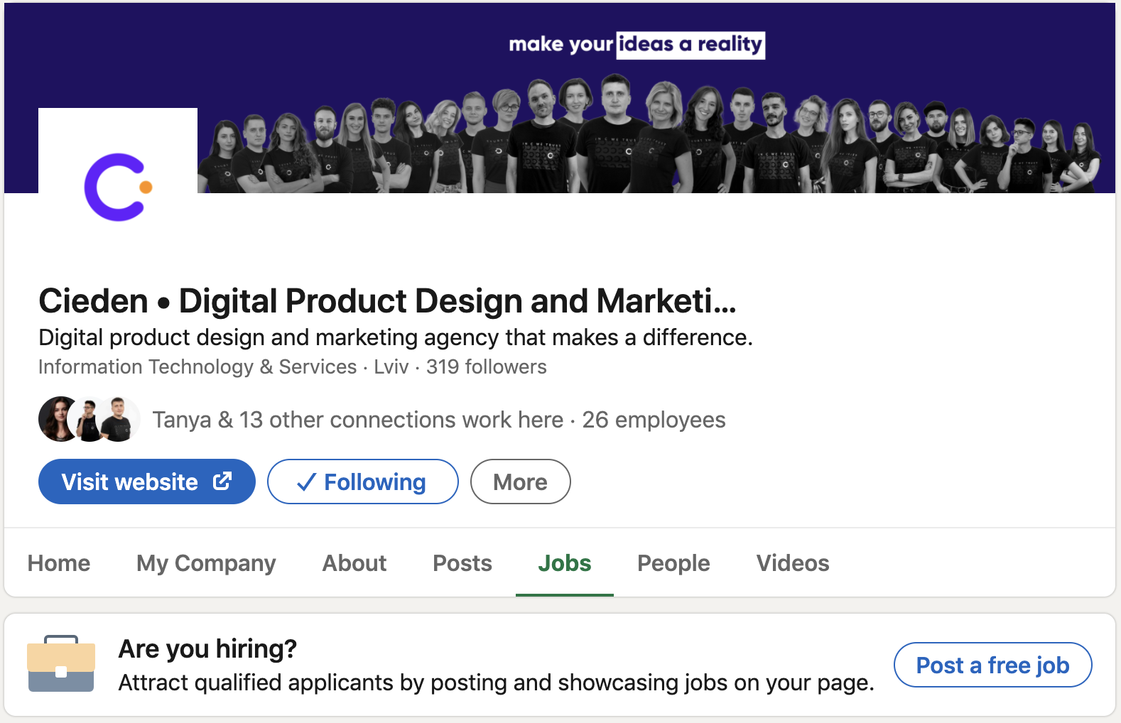 Company pages and job posting example from Linkedin.