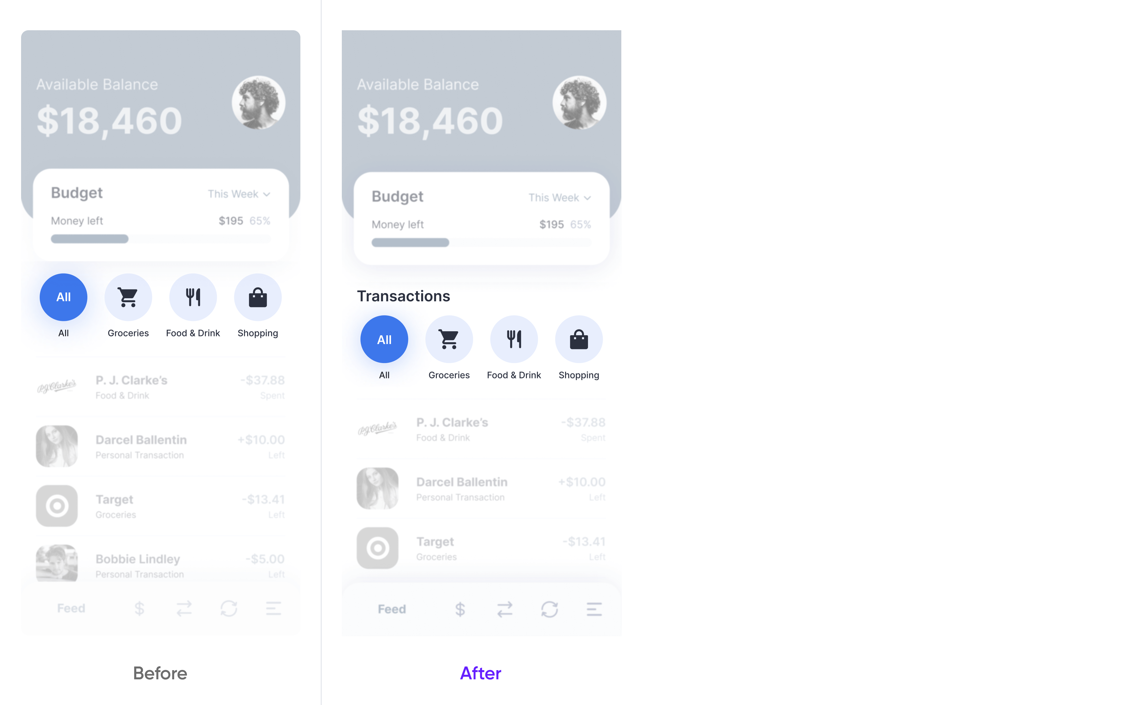 The absence of a header that makes the transactions filter confusing