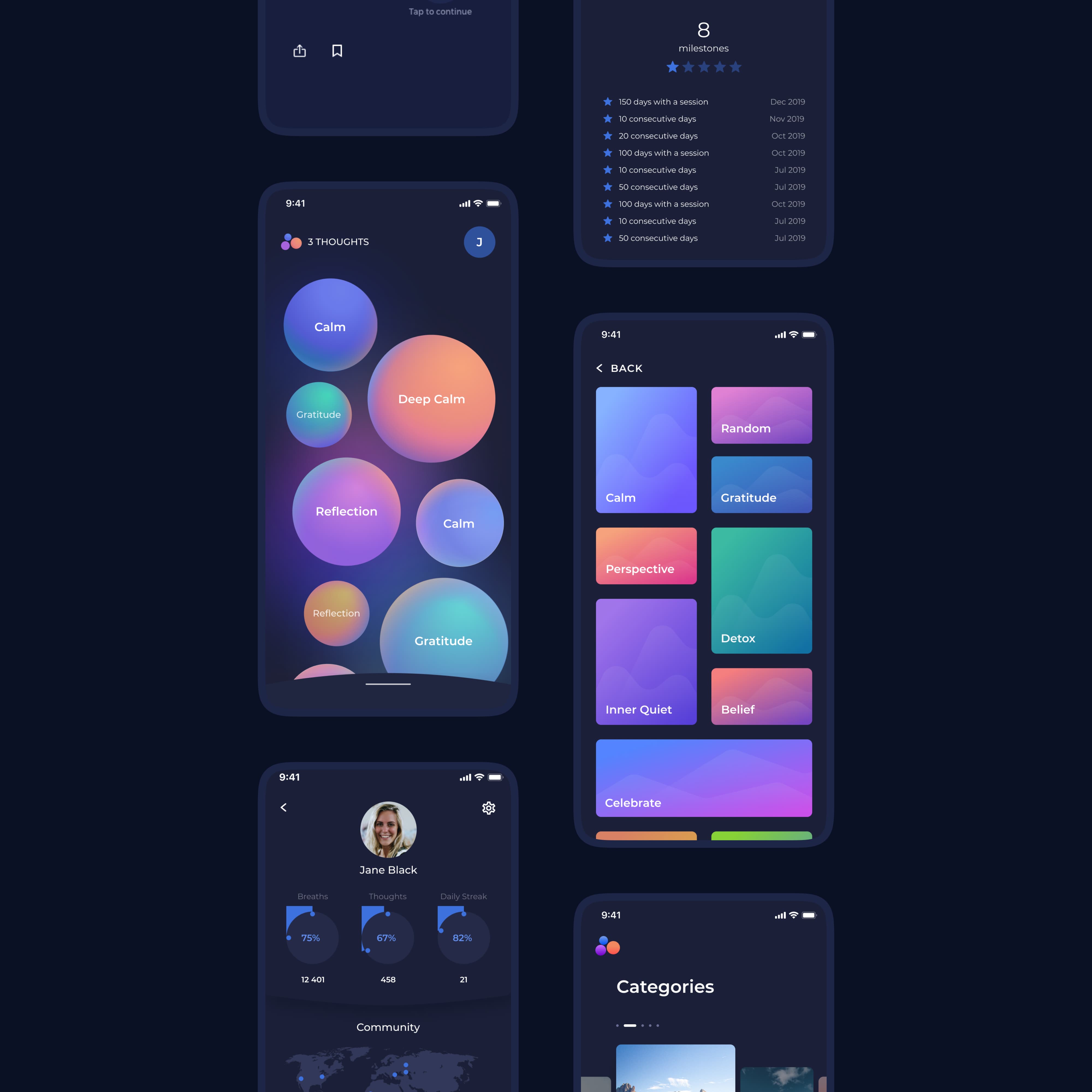 Momenta: relaxing design for a meditation app