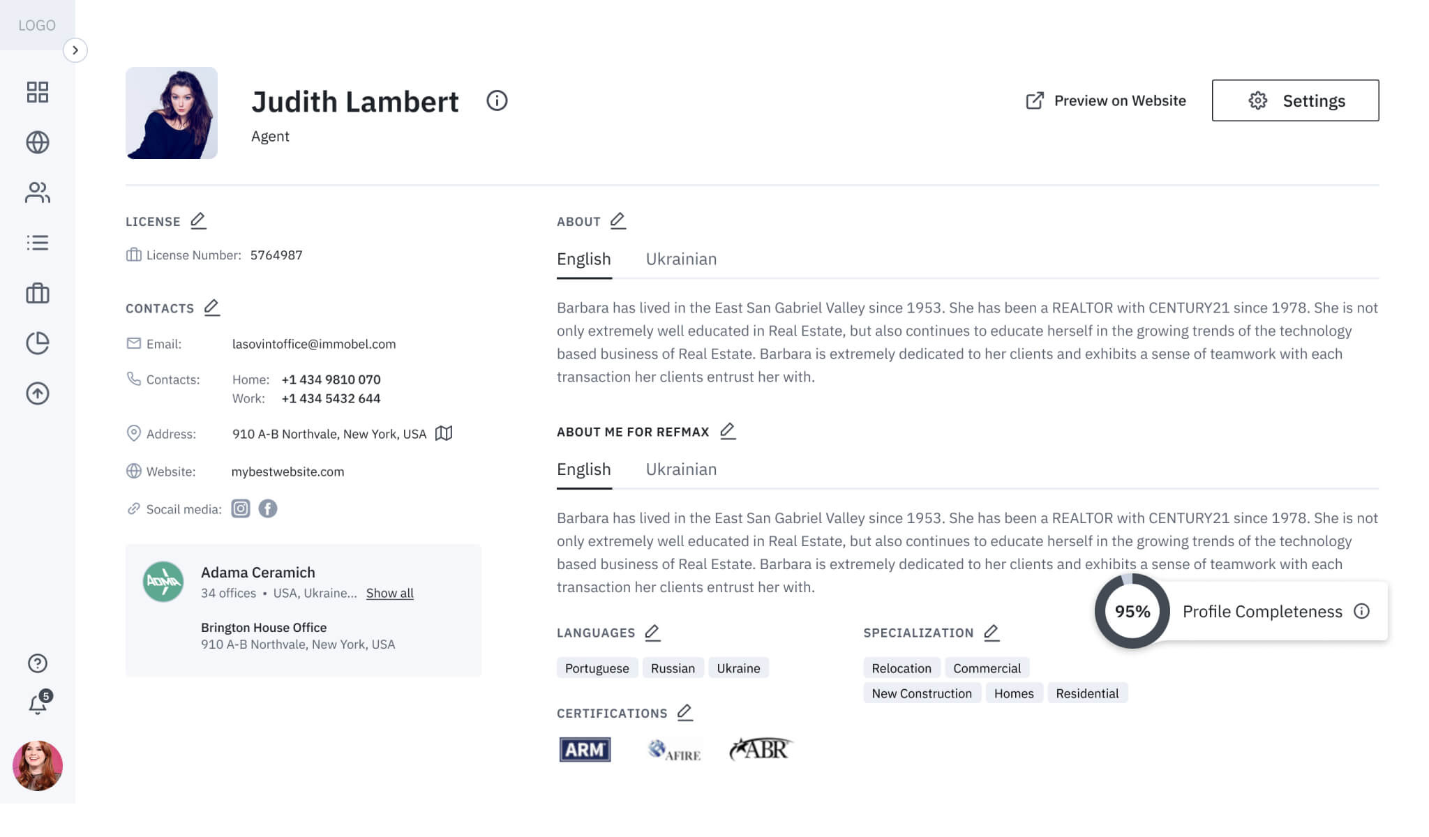 Personal profiles example.