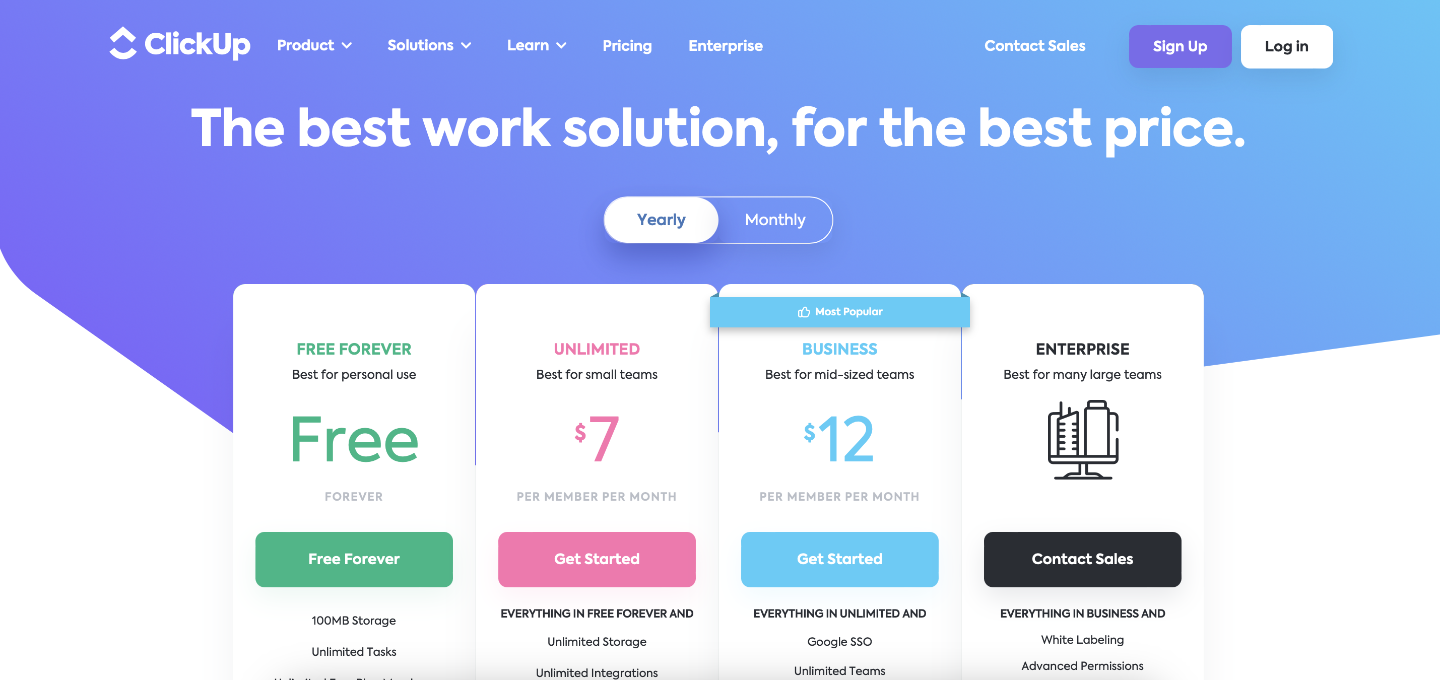 A SaaS pricing page leverages a friendly and aesthetically pleasing color palette.