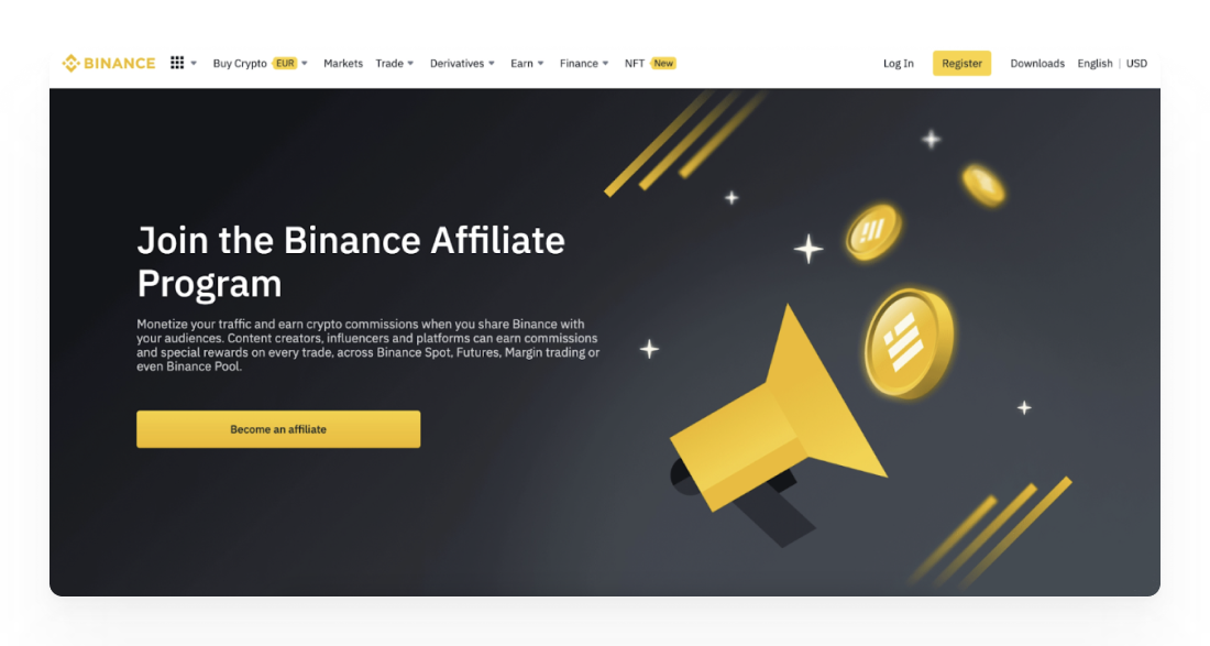 Screenshot of Binance’s homepage with clear CTA.