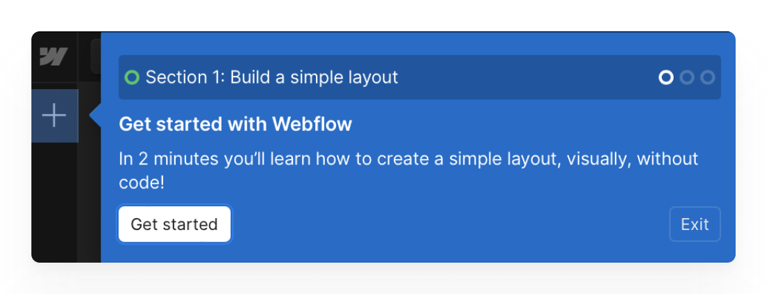 Onboarding tooltip of the Webflow website builder.