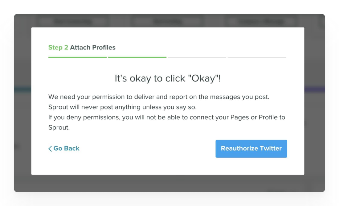 Message from Sprout Social asking for permission to access user’s social media data.