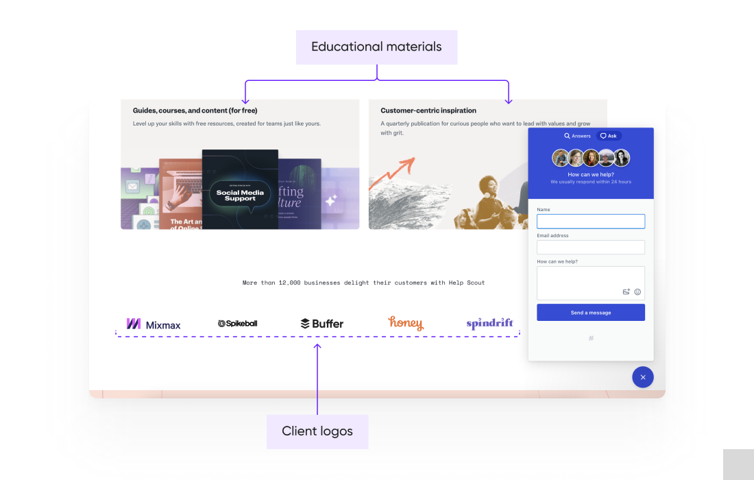 UI features in the section with HelpScout educational material.