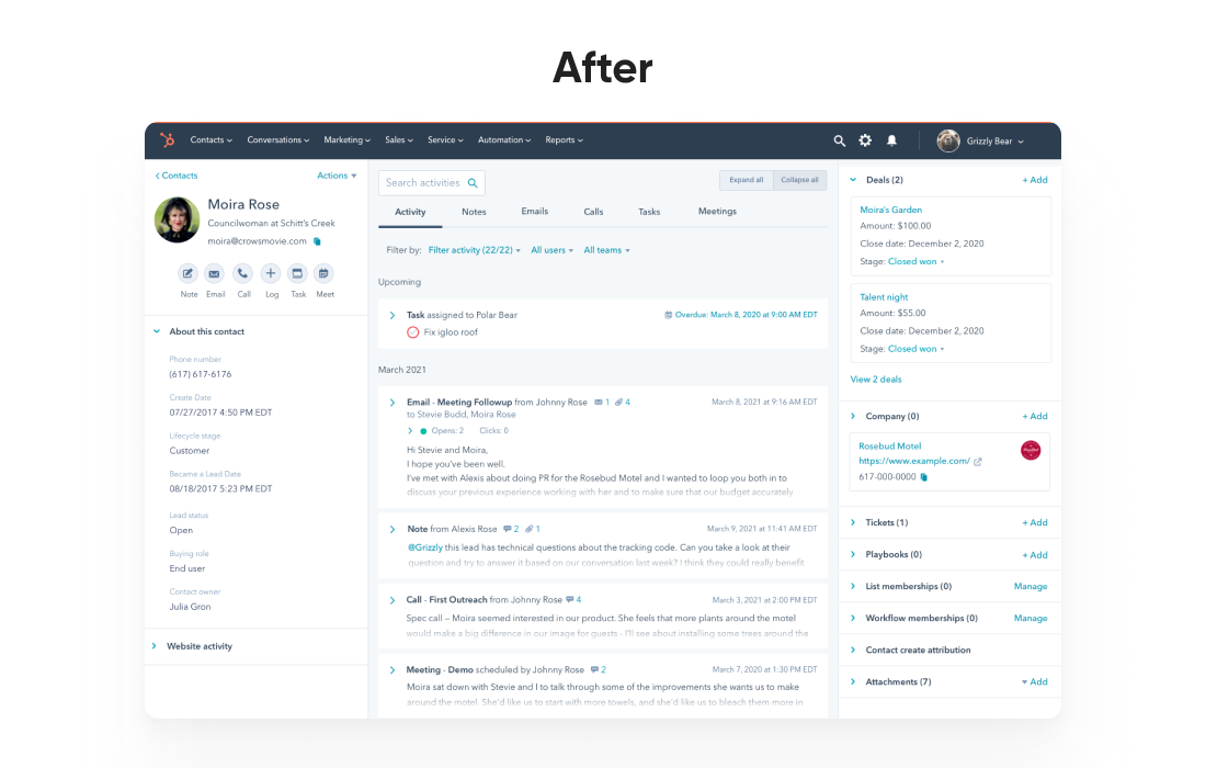 Screenshot of HubSpot UI after improvements.
