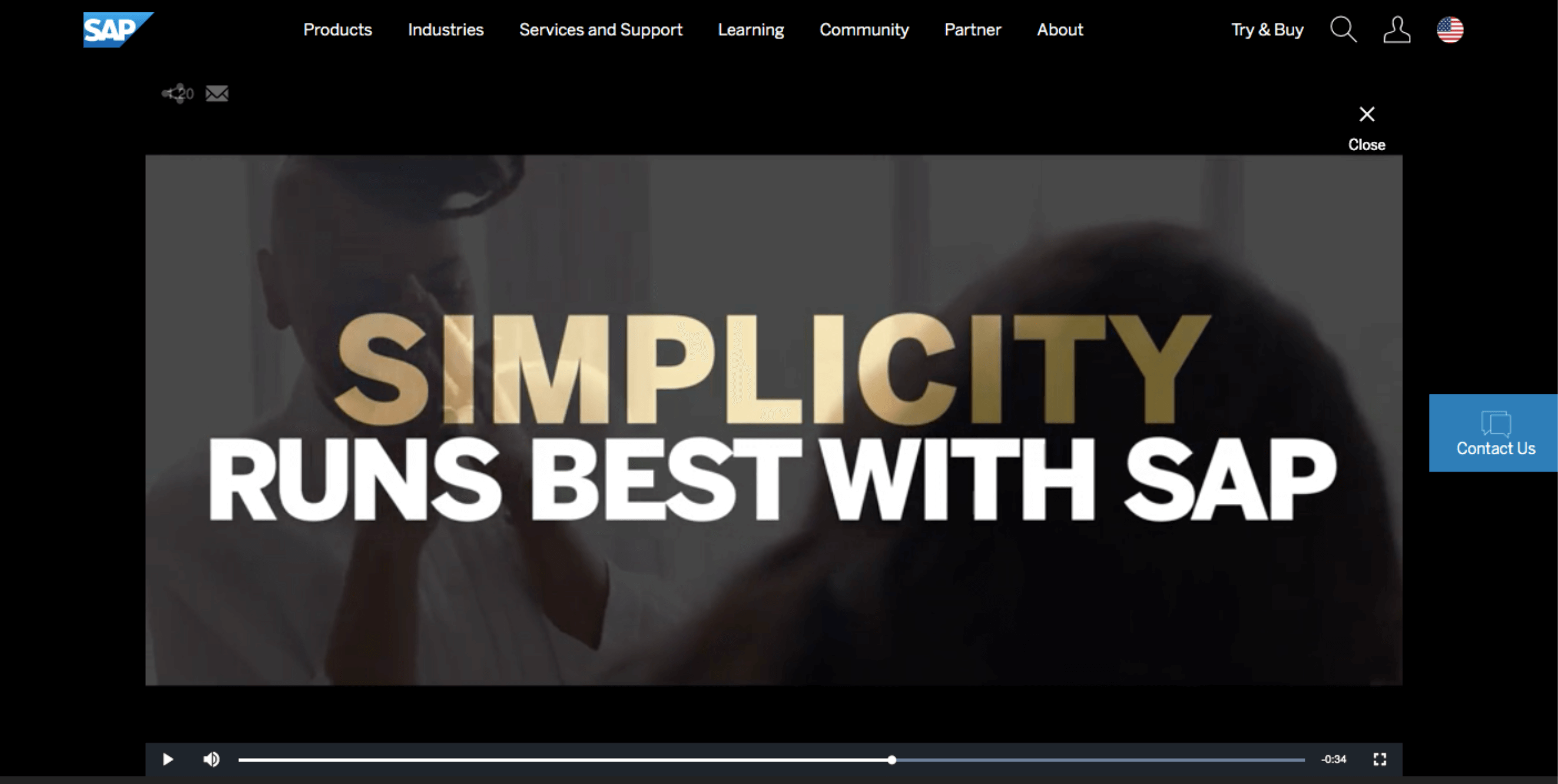 Landing page video example by SAP