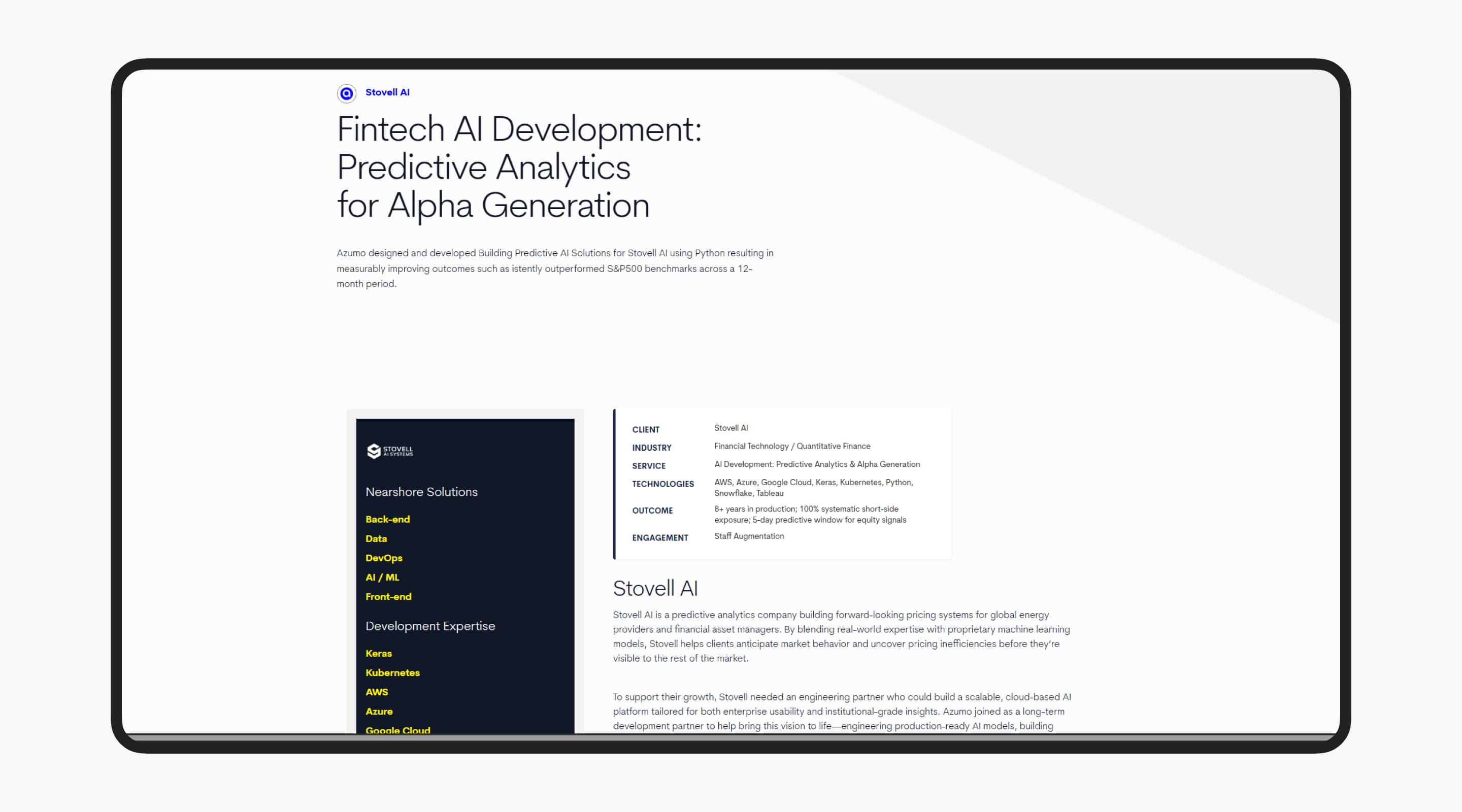 Stovell AI &mdash; predictive analytics SaaS