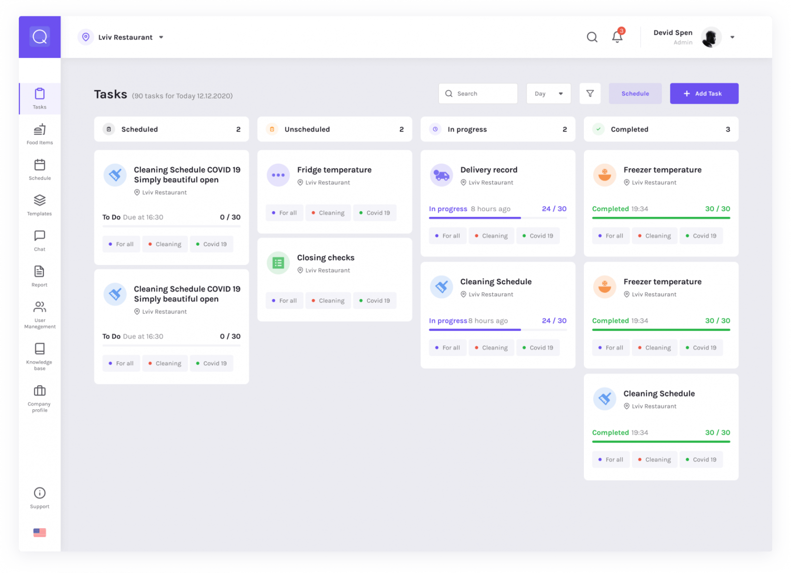UX/UI Design for Qualizy, task tracking tool for restaurants