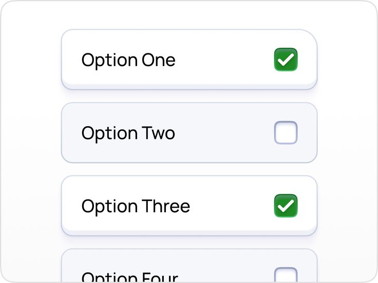 UI showing a list of options with checkboxes. Option One and Option Three are selected, while Option Two and Option Four are unselected.