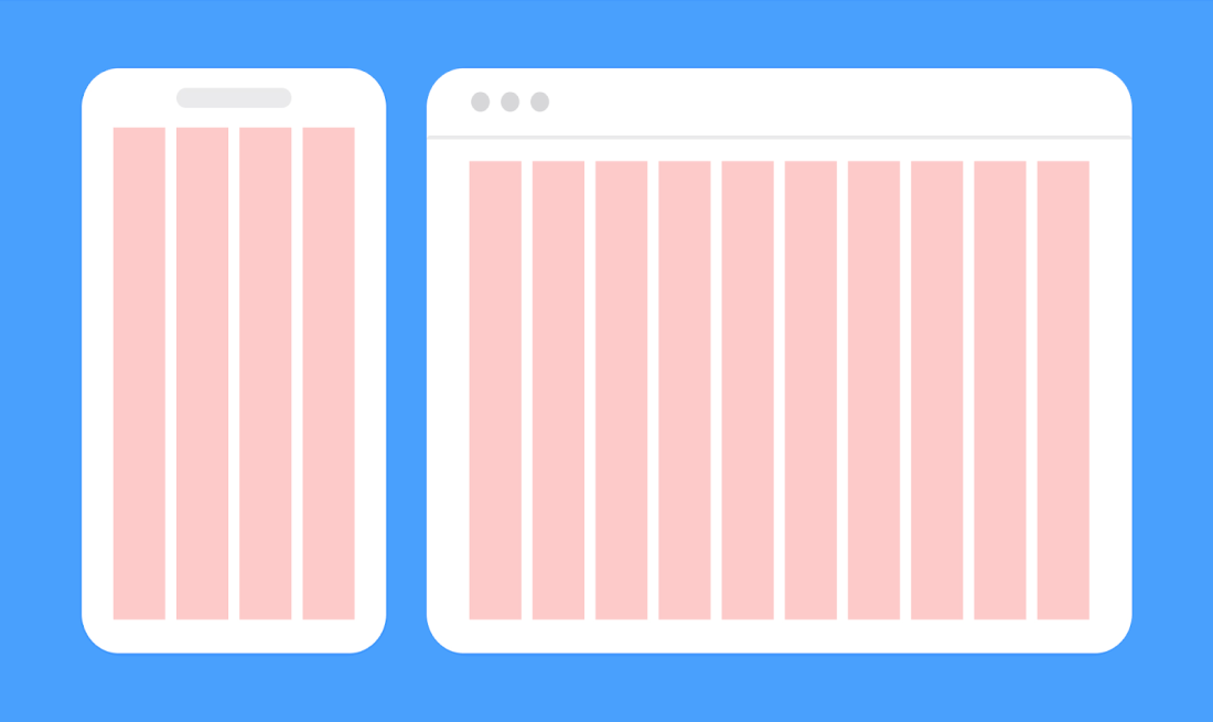 A visualization of the grid system on two mockups.