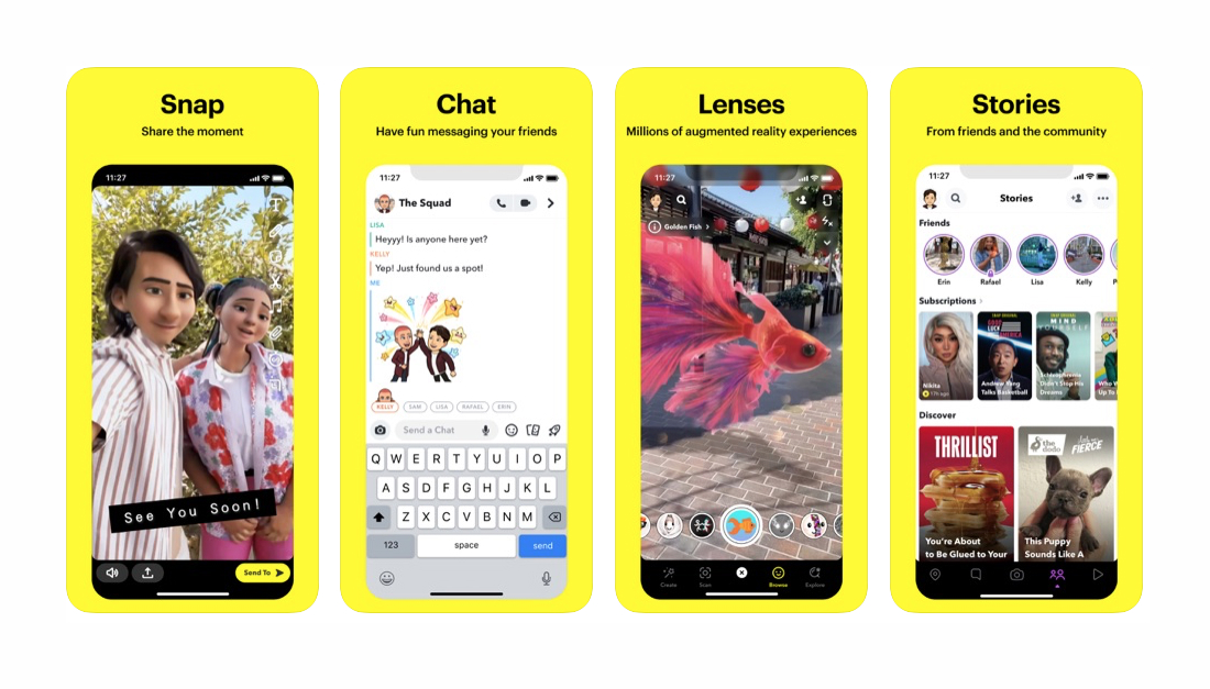 Snapchat interfaces with the app's branding color - yellow.