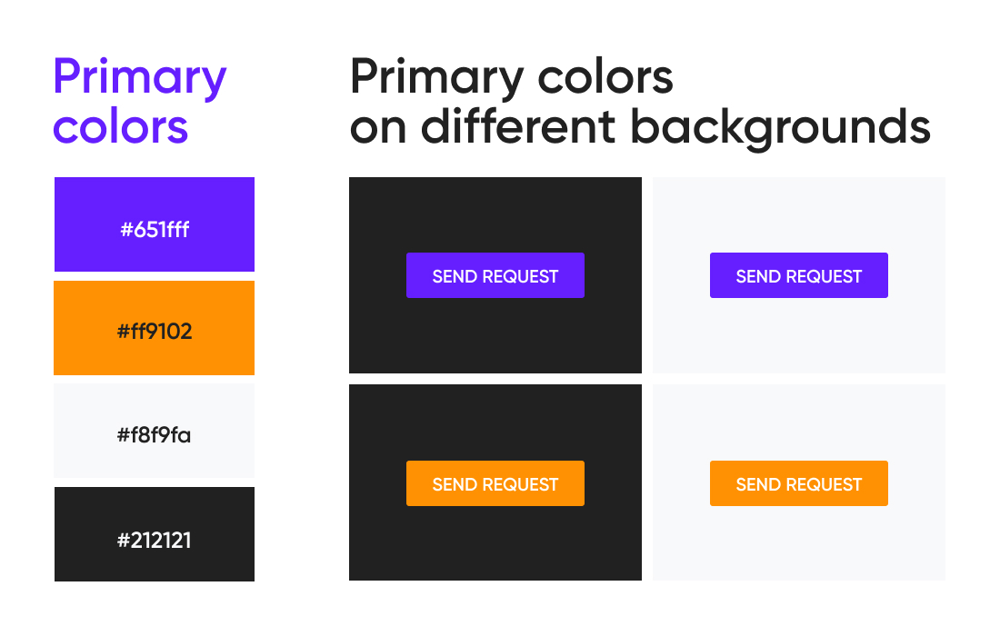 Cieden’s primary colors on different backgrounds.