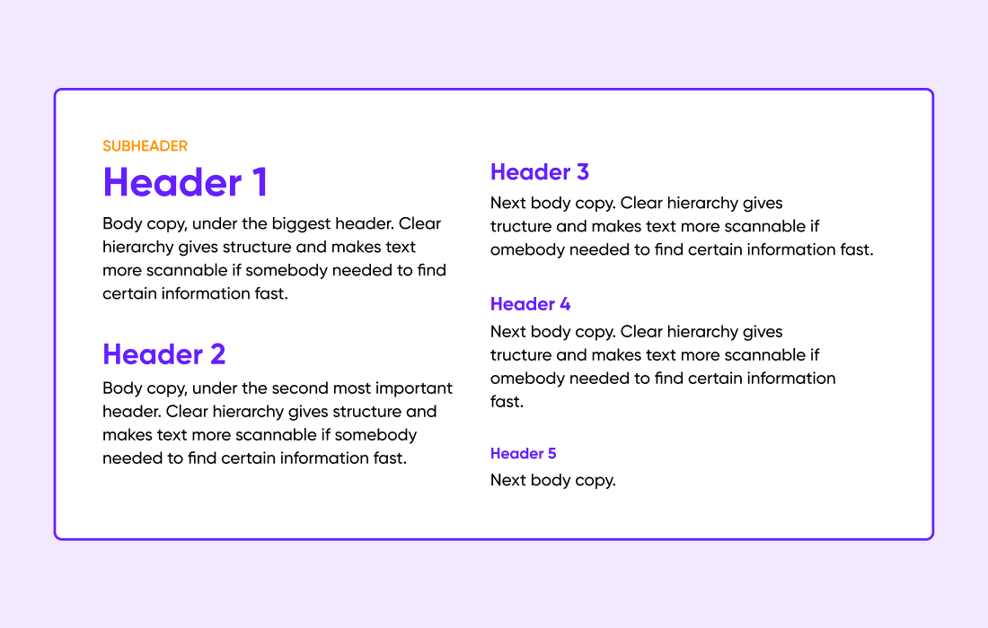 An example of how different font styles used for different headers for hierarchy.