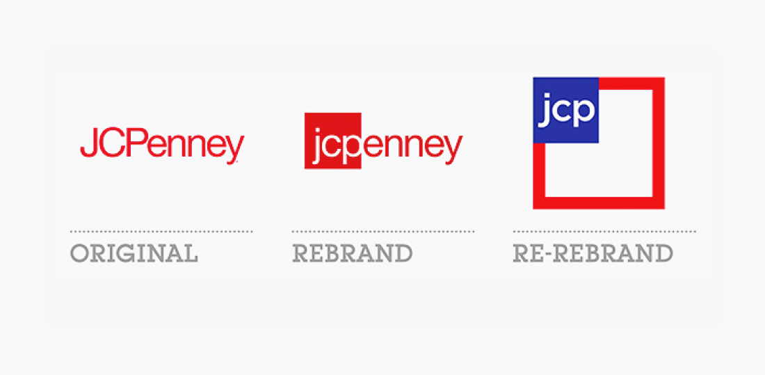 Visualization of JCPenney's two-step logo rebranding.