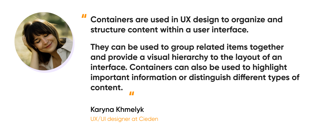 The quote of the article's author about the importance of containers in UI design.