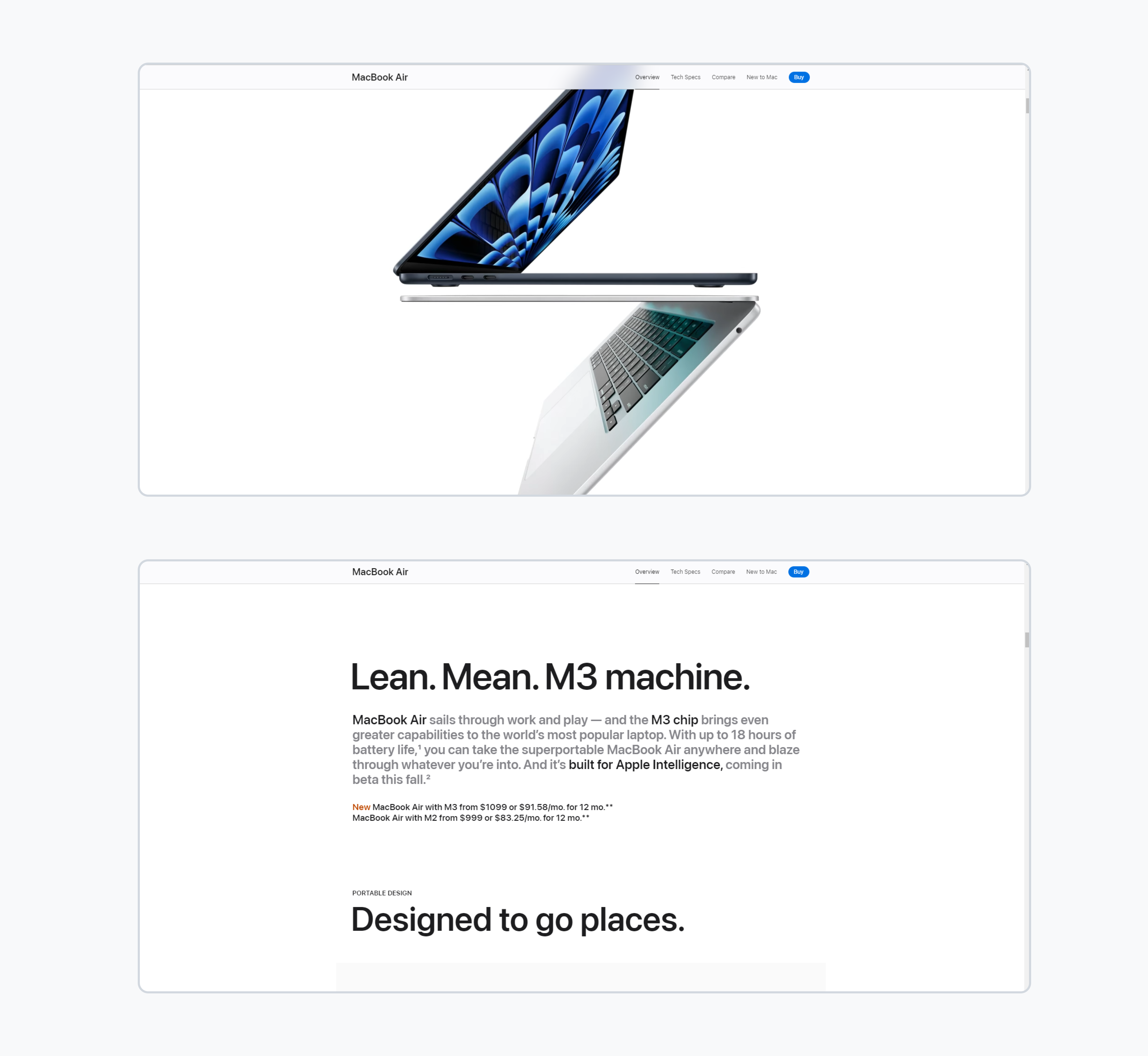 Apple's website screenshots showing a professional use of white space.