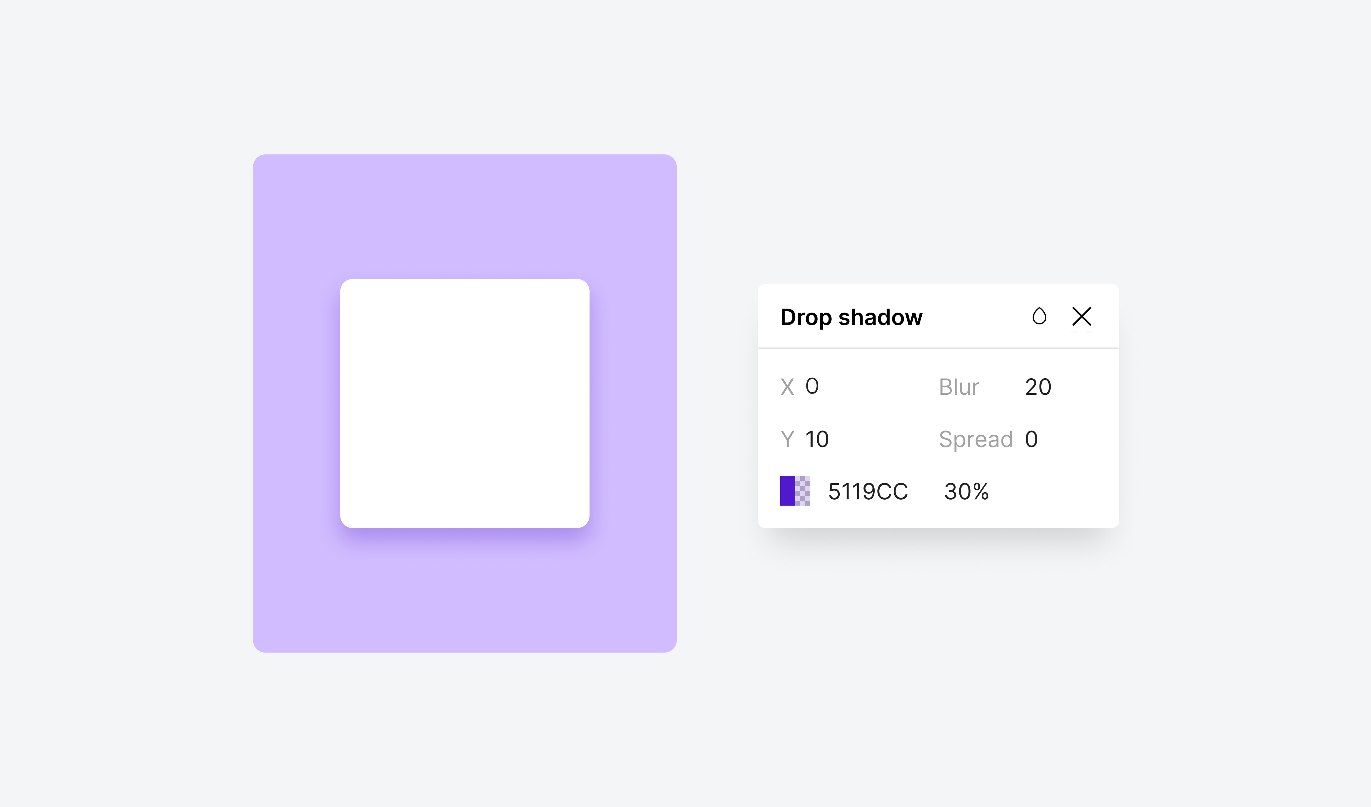 An example of the blur and spread parameters for a blue drop shadow.