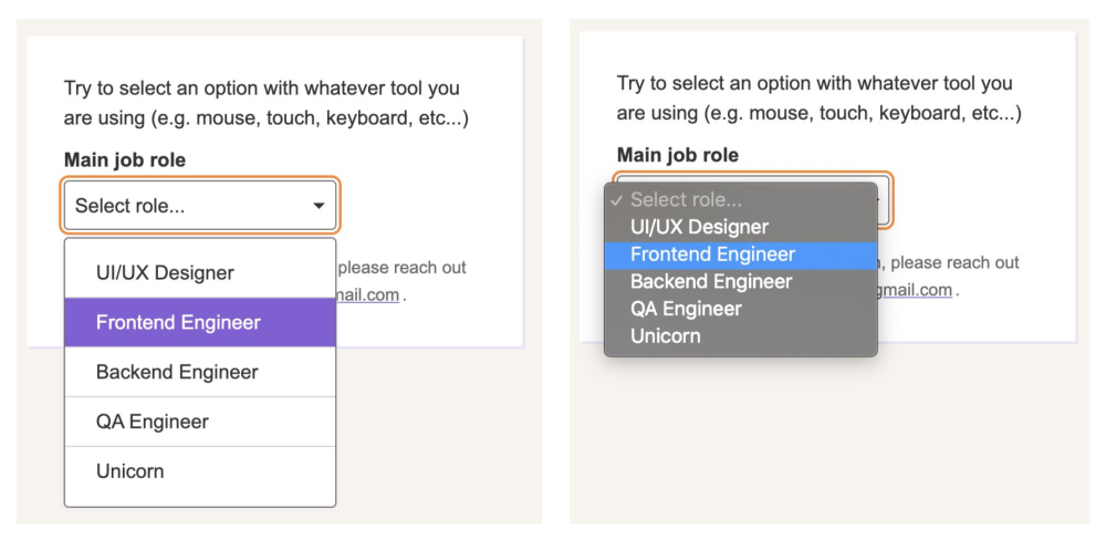 Custom and native dropdown menus comparison. 