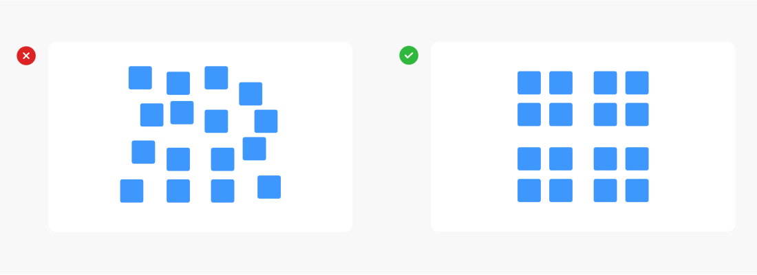 Good and bad examples of grouping the elements in the interface.