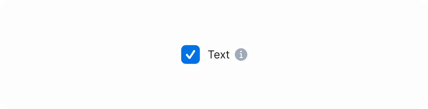 Checkbox with a blue background and white checkmark labeled 'Text,' followed by an information icon on the right.