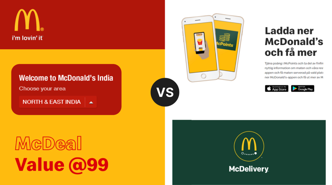 Indian and Swedish McDonald's website versions.