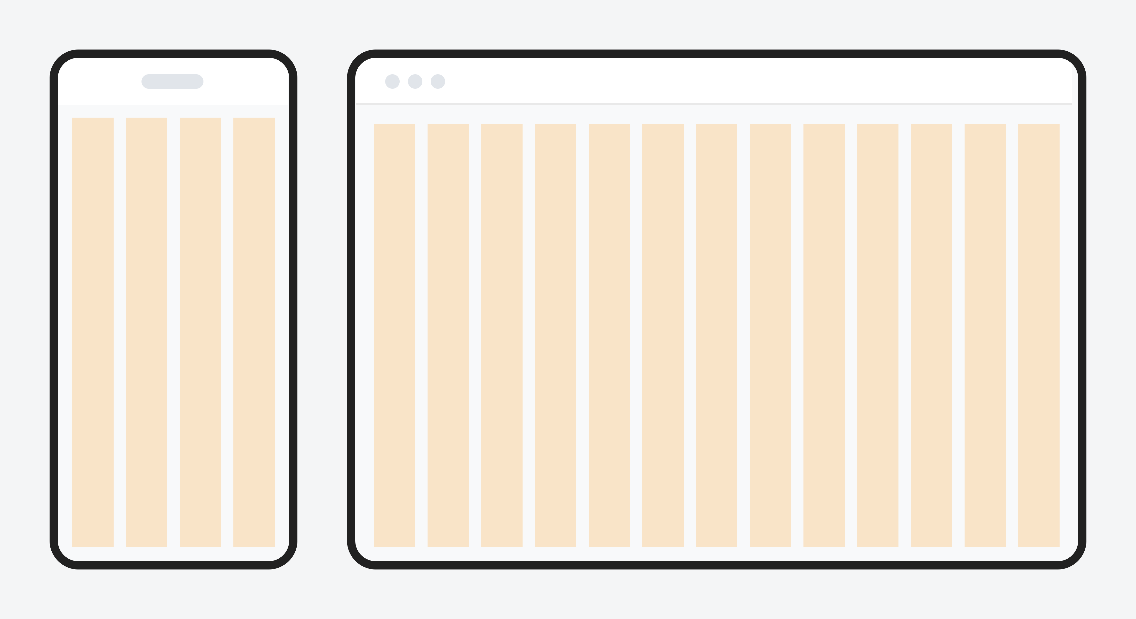 A visualization of the grid system on two mockups.