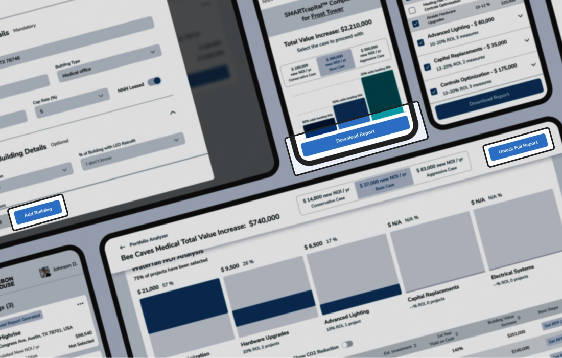 Interfaces from the property investment platform featuring blue color.