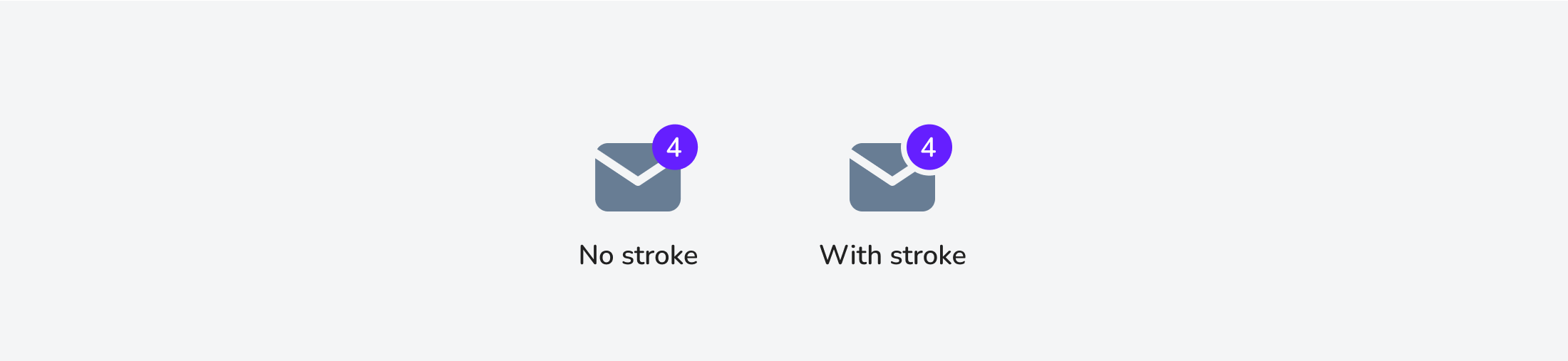 Comparison of badges with stroke and no stroke.