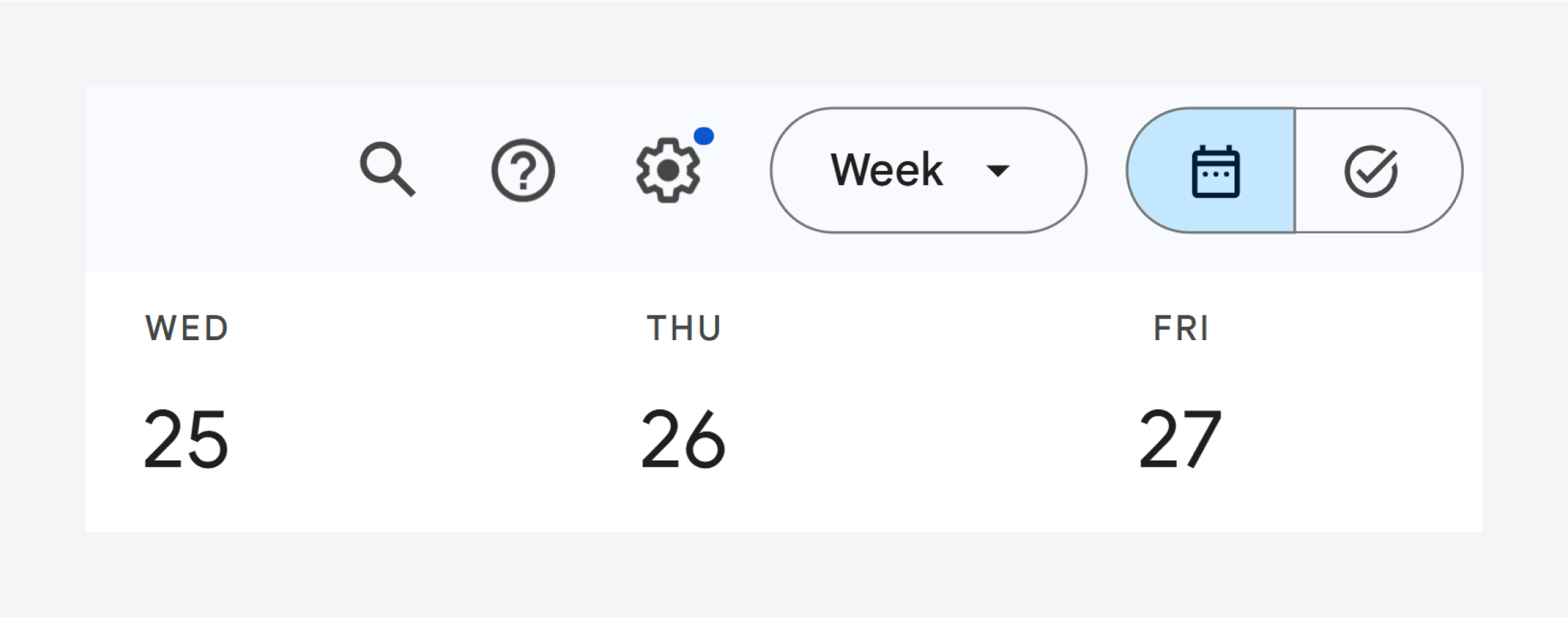 Google Calendar using a dot-only badge to inform a user about updates in settings