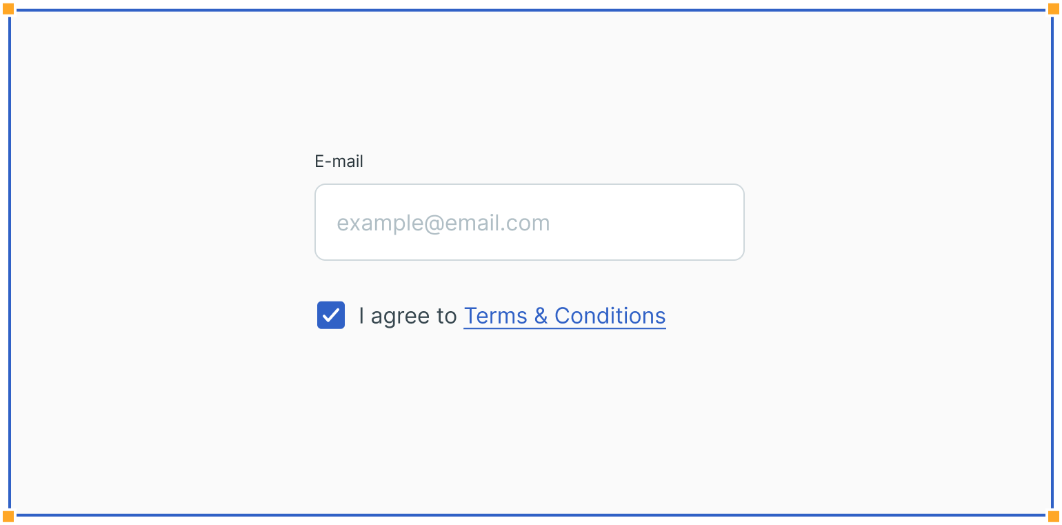 Form with an email input field and a checkbox for agreeing to Terms & Conditions.