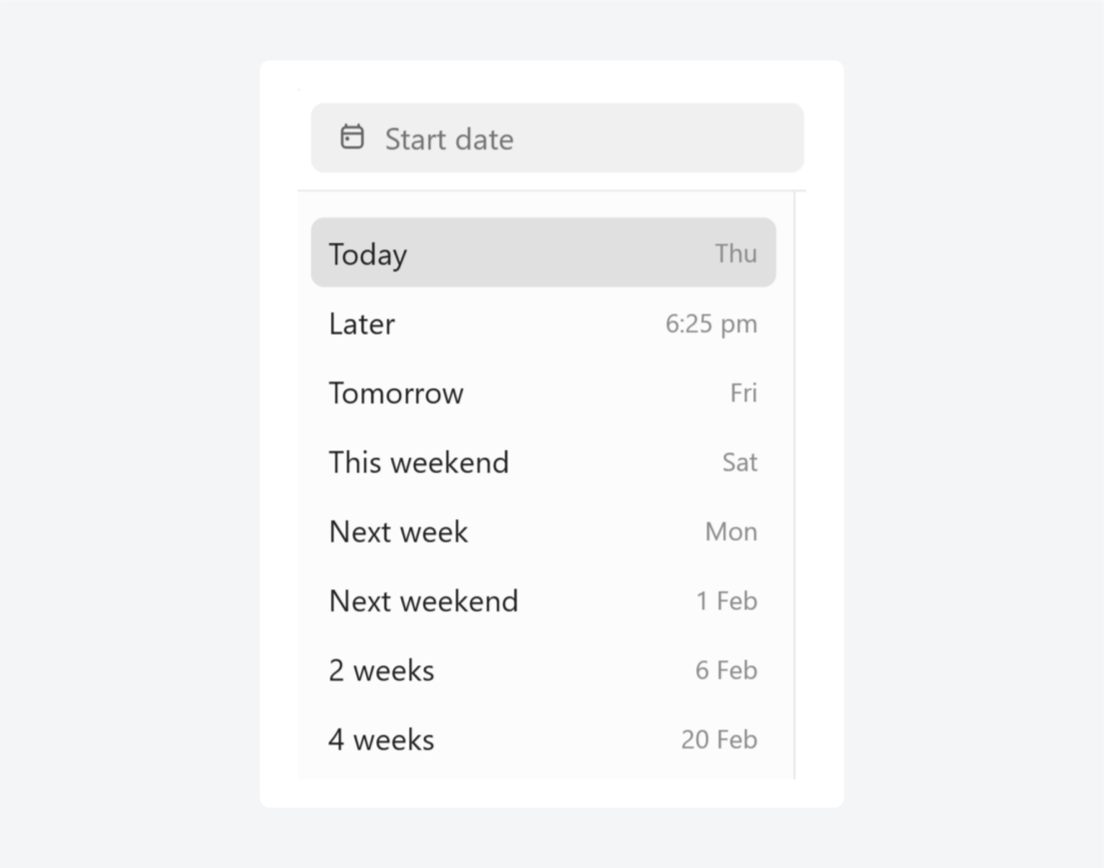 ClickUp offering built-in date picker options.